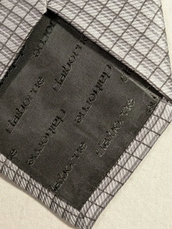 Claiborne Men's Geometric Grid Blue Grey Handmade Silk Necktie Tie - Picture 6 of 6